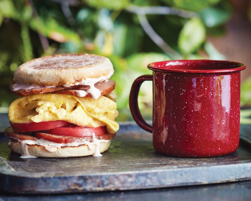 Canadian Bacon, Tomato, and Egg Campfire Stacks