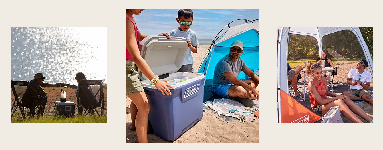 Coleman Coolers pictures of people enjoying the beach with Coleman gear